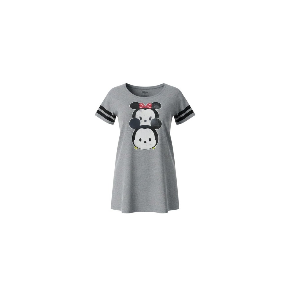 Disney Tsum Tsum Graphic Tee Womens Medium Gray Mickey Minnie Varsity Stripe